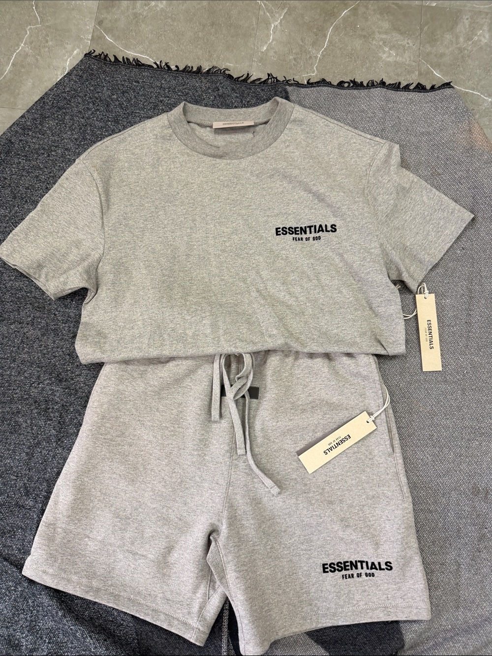 Essentials Light Grey Logo Tee & Shorts Set